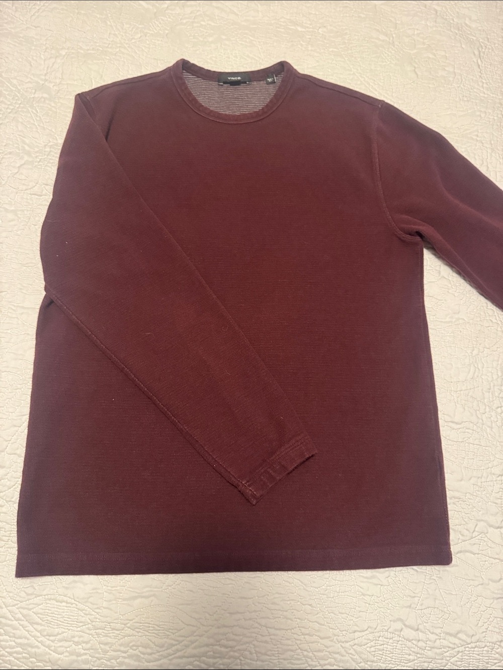 Vince Maroon Textured Crewneck Long Sleeve Sweater